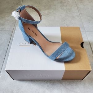 Call It Spring stangarone light blue denim heels NWB
